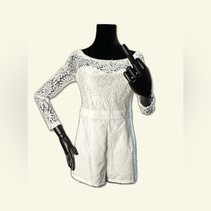 White // Off the Shoulder Romper // Lace Long Sleeve